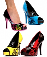 451-Cindy Ellie Shoes, 4 Inch high heels Peep Toe Pump with Gear Deta