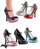 453-Lacey Ellie Shoes, 4 Inch Glitter Heels with detachable bow and r