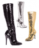 511-Tin Ellie Boots, 5 inch high heels Sequins Zipper Knee High Boots