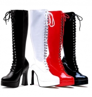 557-Gina Ellie Boots, 5 inch Chunky high heels Platforms, Zipper Knee
