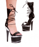 649-Leslie Ellie Shoes, 6 Inch High Heels Open Toe Textured Platforms