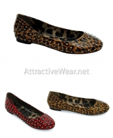 BP016-Penny Bettie Page Shoes, leopard ballet flat with studs shoes