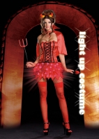 6498 Dreamgirl Costume, Devil s De-LIGHT, light up Satin flame dress
