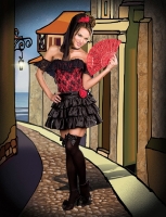 7616 Dreamgirl Costume, Senorita Fabulousa Corset styled dress with o