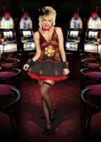 8239 Dreamgirl Costume, Lucky U Casino girl dress in stripe and solid