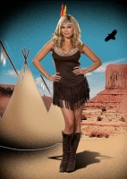 5877X Dreamgirl Costumes, Pocahottie, brown micro suede stretch dress