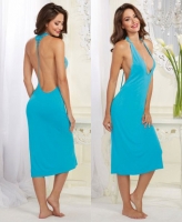 10130 Dreamgirl, Soft cotton spandex jersey halter midi length gown