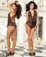 9663 Dreamgirl, Sheer scalloped embroidery romper with flutter short