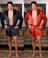 6279 Dreamgirl Men Lingerie, Charmeuse robe set with attached belt an