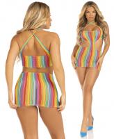 87208 Leg Avenue Rainbow striped halter dress