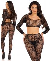 89331 Leg Avenue Seamless chantilly lace crop top tights