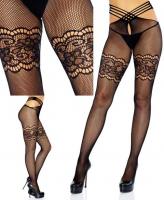 9914 Leg Avenue Exotic Strappy fishnet tights lace garter