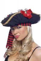 2057 Leg Avenue Costume,  Pirate hat with chiffon rousching, sati