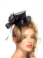 2135 Leg Avenue Hat, satin top hat with flower and bow accent.