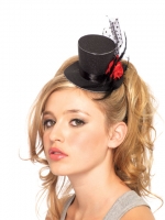 A1069 Leg Avenue Hat, Rose clip-on petite glitter top hat with polka