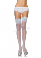 1090 Leg Avenue Bridal Stocking,  Sheer lace top stay up thigh hi