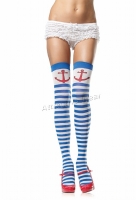 6004 Leg Avenue Stockings,  blue white Anchors away striped thigh