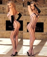90106 Shirley Of Hollywood, striped fishnet bodysuit with stretch lac